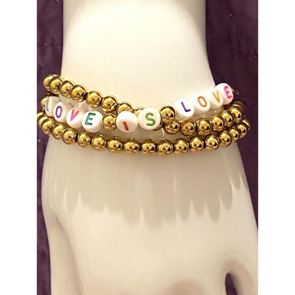 Eye Candy Luxe 3 Bracelet Set 18k Gold Plated Titanium LOVE IS LOVE Spell Out - Picture 2 of 7